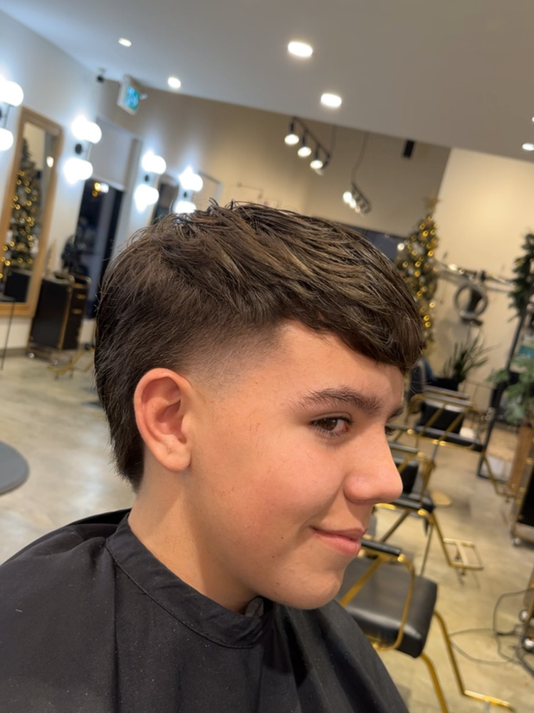 Men's textured crop haircut with low fade by Kobe Popek, Warman SK